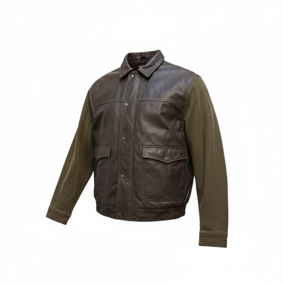 The Territory Ahead Leather  Bomber Jacket Men's XL Brown‎ Green - Picture 3 of 9